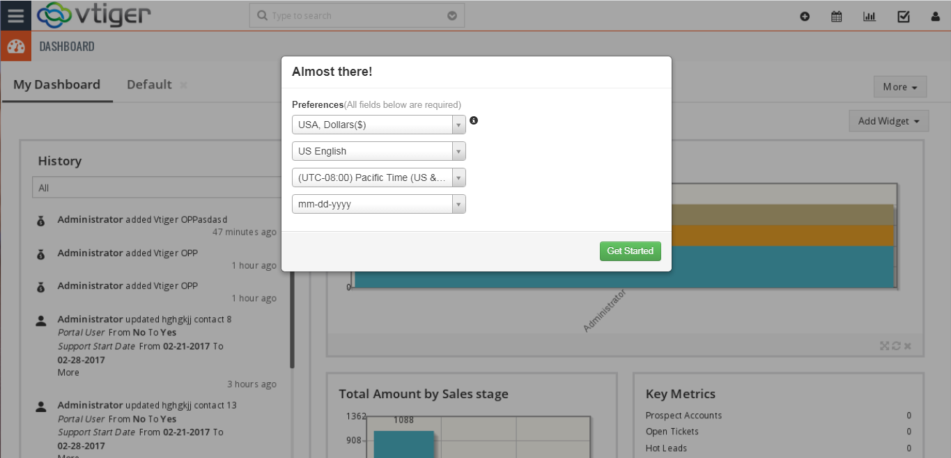 Completed vTiger CRM Setup..