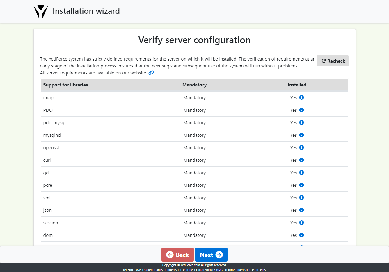 Yetiforce configuration
