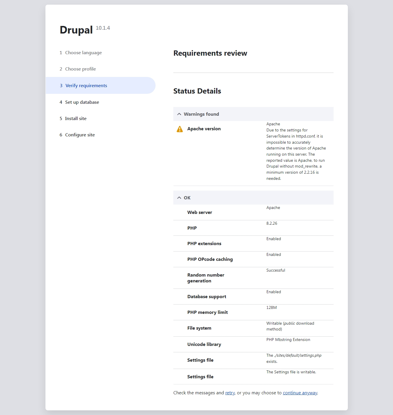 Drupal Installation prerequisites